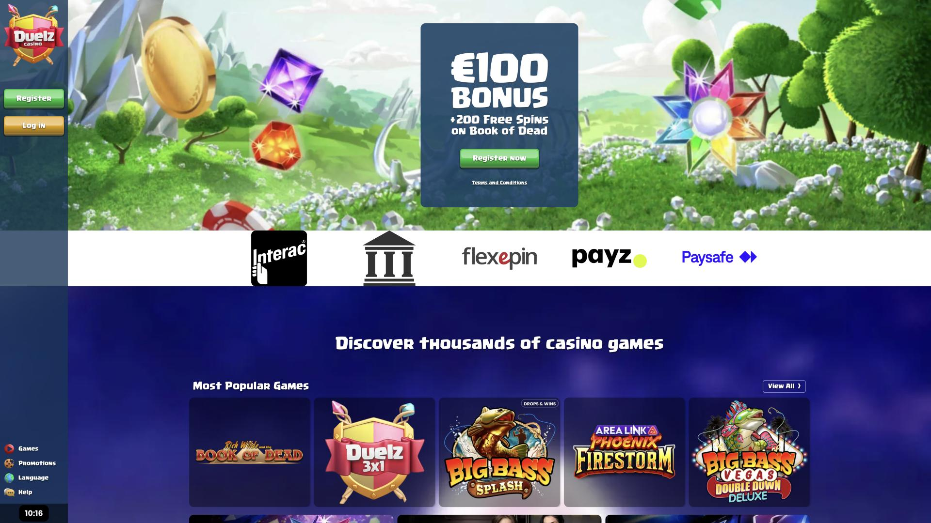 Screenshot of the Duelz website